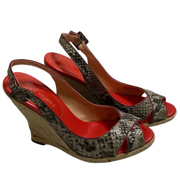 Audrey Brooke Wedge Heel Shoes Size 8M Peep Toe Snakeskin Adjustable Slingback - Picture 3 of 7